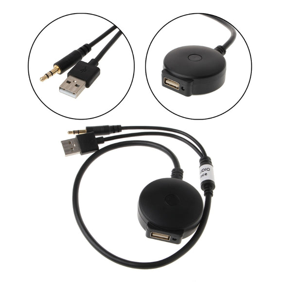 3.5mm + USB Male To Female Bluetooth Audio Aux Adapter Cable For Car BMW Mini Cooper
